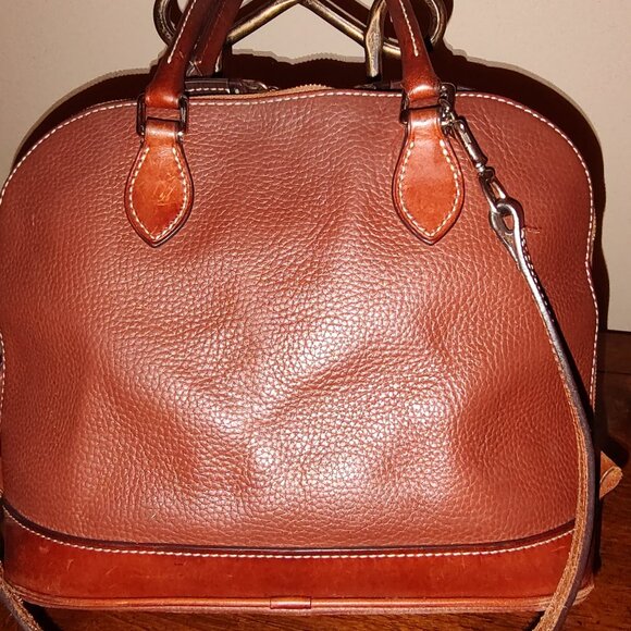 DOONEY & BOURKE ALL WEATHER LEATHER ZIP ZIP SATCHEL 2 HANDLE CROSSBODY AMBER - Picture 2 of 15